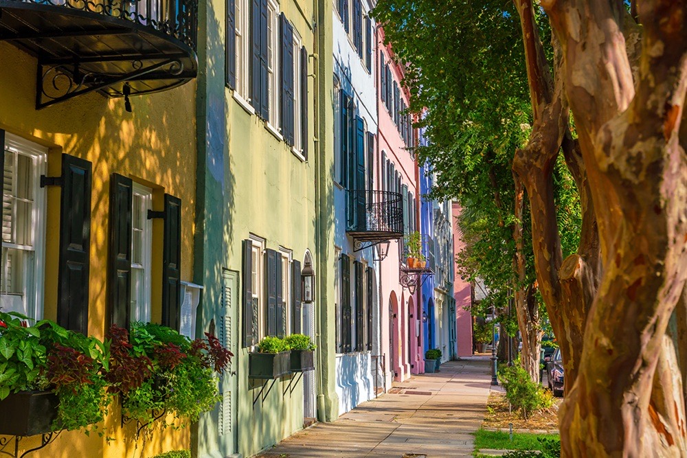 Rainbow Row, the terrace of pastel Georgian houses on Charleston's East Bay Street
